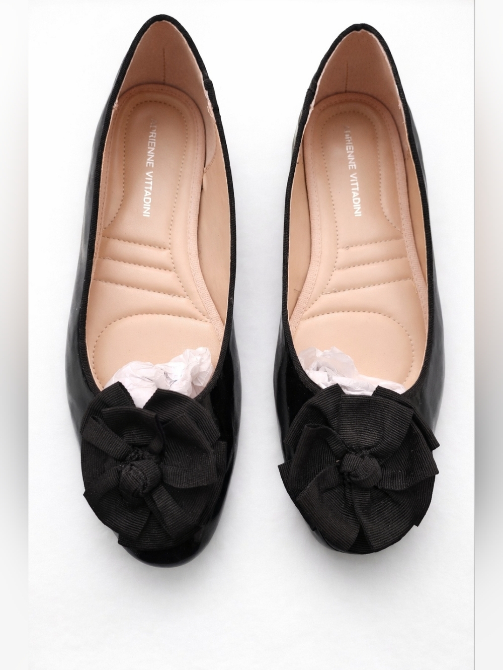 Adrienne Vittadini Black Patent Ballet Flats with Bow Accent Size 8.5